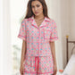 Women s Cozy Lounge Set with Tropical Print Short Sleeve Button Up Shirt and Matching Ruffled Shorts for Summer Relaxation - Clothesfassion.store