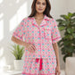Women s Cozy Lounge Set with Tropical Print Short Sleeve Button Up Shirt and Matching Ruffled Shorts for Summer Relaxation - Clothesfassion.store