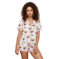 Women s Summer Lounge Set Short Sleeve Lapel Bow Goblet Boots Wine Bottle Print Shirt Shorts Sleepwear Sets with Matching - Clothesfassion.store