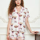 Women s Summer Lounge Set Short Sleeve Lapel Bow Goblet Boots Wine Bottle Print Shirt Shorts Sleepwear Sets with Matching - Clothesfassion.store
