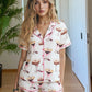 Women s Summer Lounge Set Short Sleeve Lapel Bow Goblet Boots Wine Bottle Print Shirt Shorts Sleepwear Sets with Matching - Clothesfassion.store
