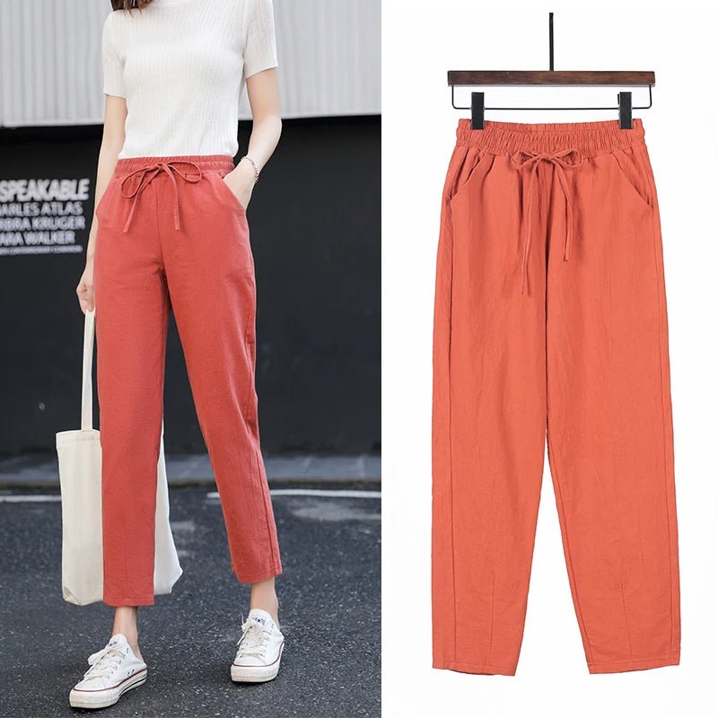 Women Spring Summer Pants Cotton Solid Elastic Waist Candy Colors Fashion Harem Trousers Casual Female Pants - Clothesfassion.store