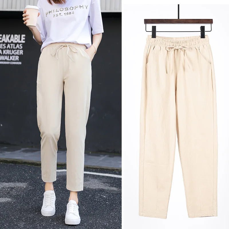 Women Spring Summer Pants Cotton Solid Elastic Waist Candy Colors Fashion Harem Trousers Casual Female Pants - Clothesfassion.store