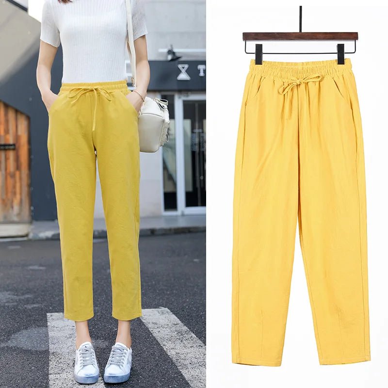 Women Spring Summer Pants Cotton Solid Elastic Waist Candy Colors Fashion Harem Trousers Casual Female Pants - Clothesfassion.store