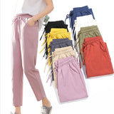 Women Spring Summer Pants Cotton Solid Elastic Waist Candy Colors Fashion Harem Trousers Casual Female Pants - Clothesfassion.store