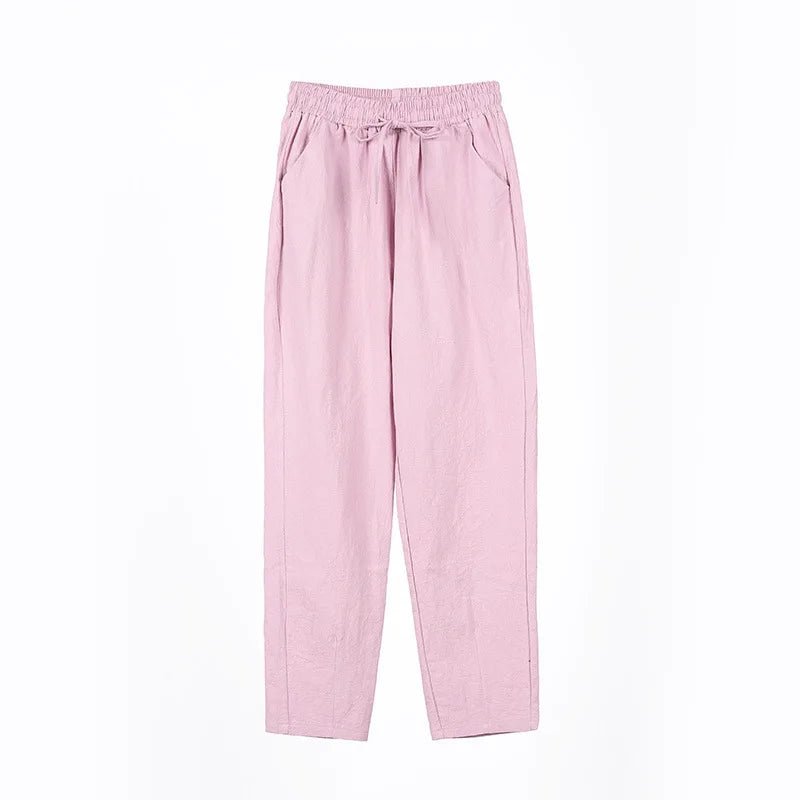 Women Spring Summer Pants Cotton Solid Elastic Waist Candy Colors Fashion Harem Trousers Casual Female Pants - Clothesfassion.store