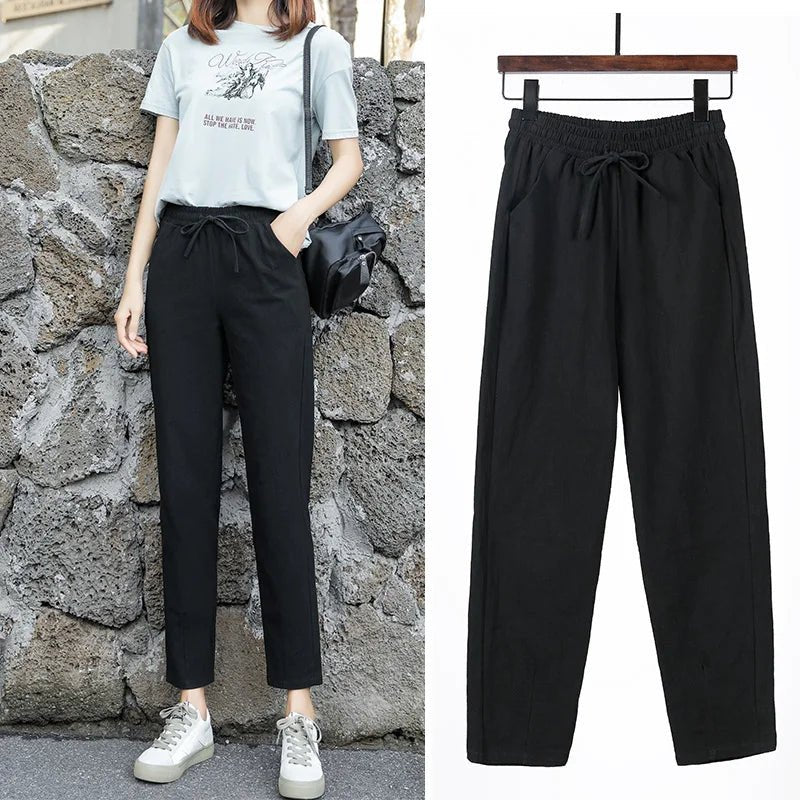 Women Spring Summer Pants Cotton Solid Elastic Waist Candy Colors Fashion Harem Trousers Casual Female Pants - Clothesfassion.store