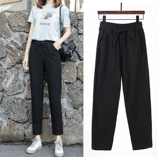 Women Spring Summer Pants Cotton Solid Elastic Waist Candy Colors Fashion Harem Trousers Casual Female Pants - Clothesfassion.store