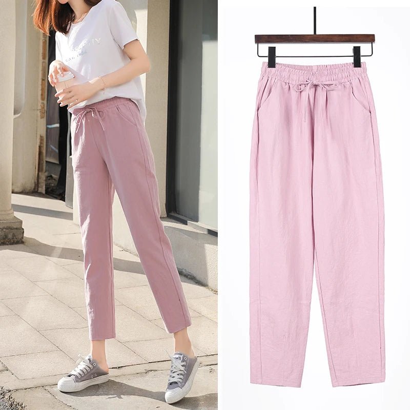 Women Spring Summer Pants Cotton Solid Elastic Waist Candy Colors Fashion Harem Trousers Casual Female Pants - Clothesfassion.store