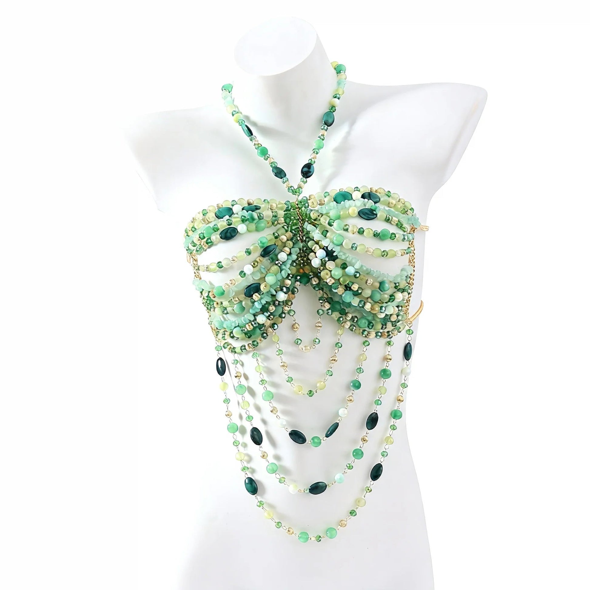 Women Tops Beaded Camisole Vest Bikini Bra Top Body Exaggerated Pearl Neck Bustier Beachwear Lingerie Woman's Club Rave - Clothesfassion.store