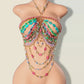 Women Tops Beaded Camisole Vest Bikini Bra Top Body Exaggerated Pearl Neck Bustier Beachwear Lingerie Woman's Club Rave - Clothesfassion.store