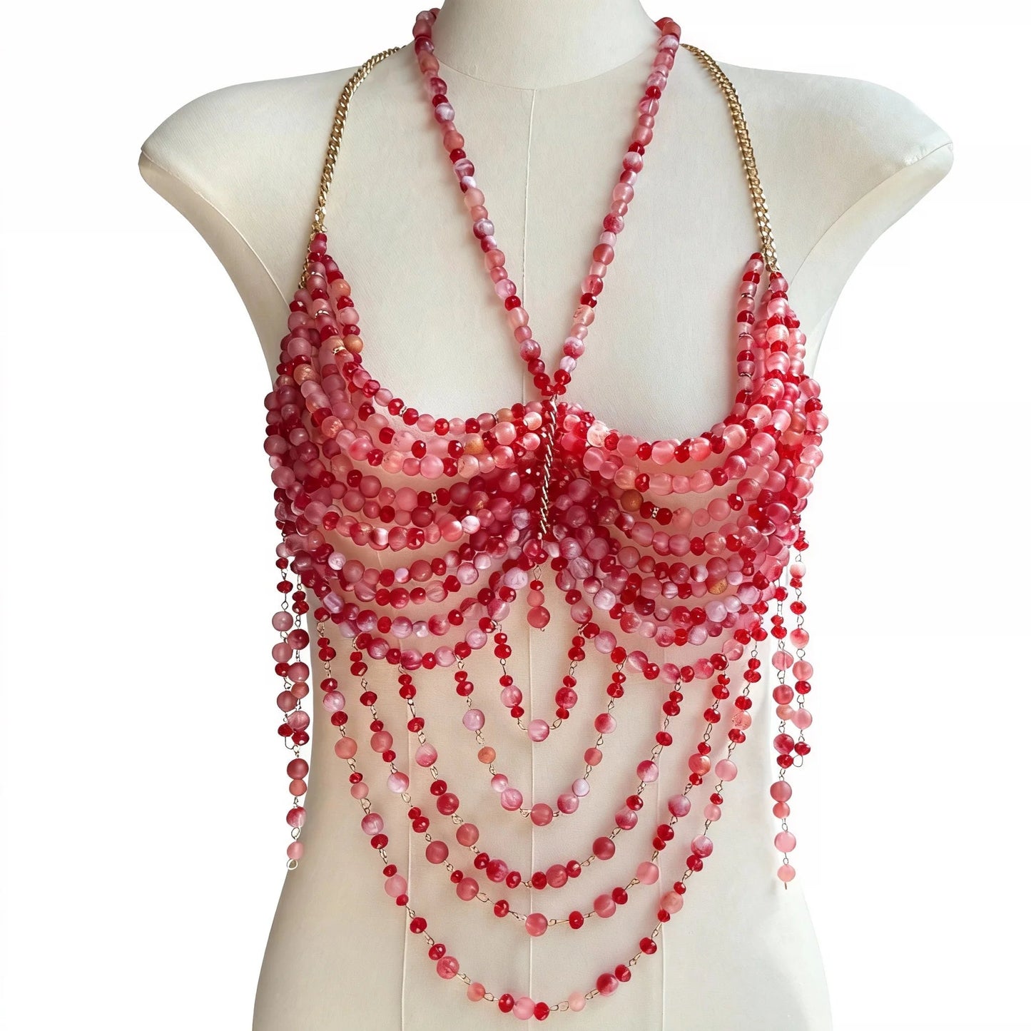 Women Tops Beaded Camisole Vest Bikini Bra Top Body Exaggerated Pearl Neck Bustier Beachwear Lingerie Woman's Club Rave - Clothesfassion.store