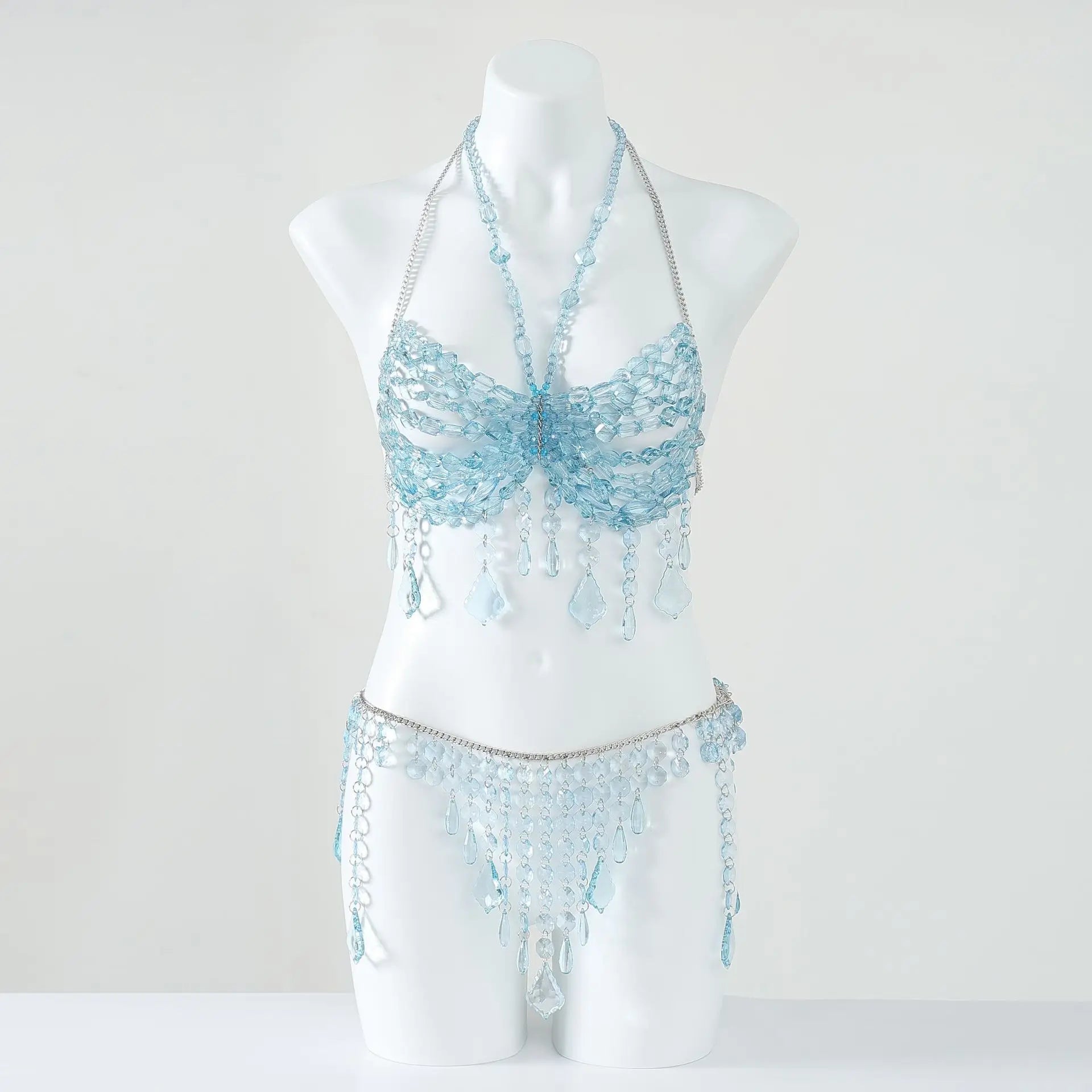 Women Tops Beaded Camisole Vest Bikini Bra Top Body Exaggerated Pearl Neck Bustier Beachwear Lingerie Woman's Club Rave - Clothesfassion.store