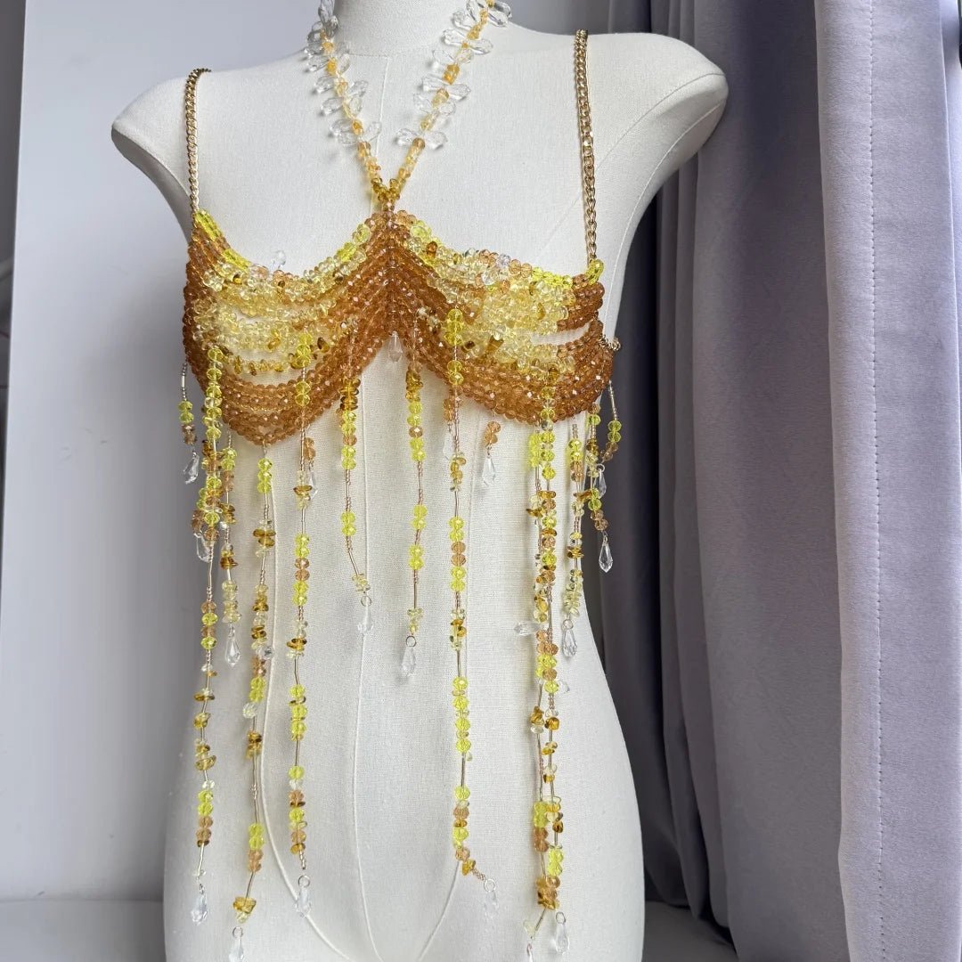 Women Tops Beaded Camisole Vest Bikini Bra Top Body Exaggerated Pearl Neck Bustier Beachwear Lingerie Woman's Club Rave - Clothesfassion.store