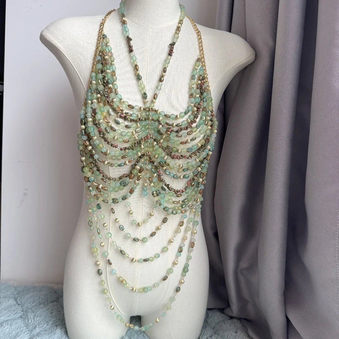 Women Tops Beaded Camisole Vest Bikini Bra Top Body Exaggerated Pearl Neck Bustier Beachwear Lingerie Woman's Club Rave - Clothesfassion.store