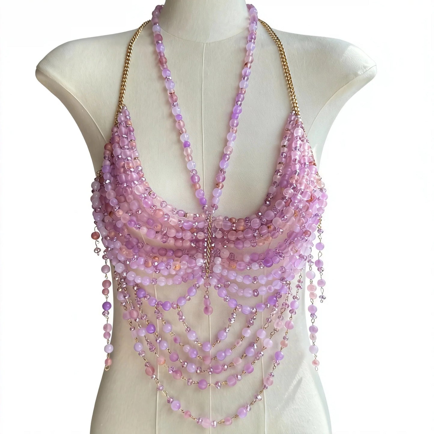 Women Tops Beaded Camisole Vest Bikini Bra Top Body Exaggerated Pearl Neck Bustier Beachwear Lingerie Woman's Club Rave - Clothesfassion.store