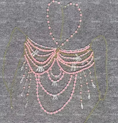 Women Tops Beaded Camisole Vest Bikini Bra Top Body Exaggerated Pearl Neck Bustier Beachwear Lingerie Woman's Club Rave - Clothesfassion.store