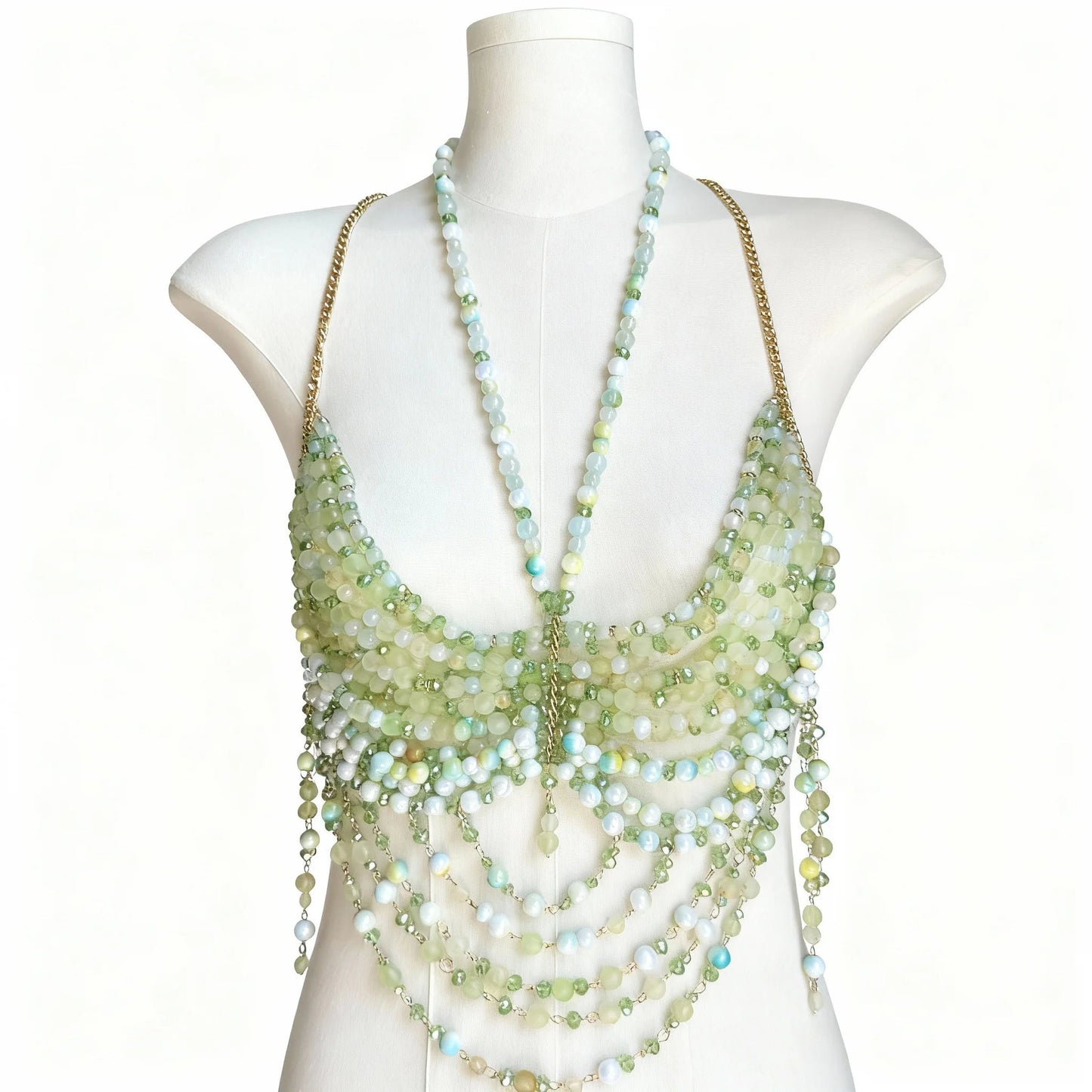 Women Tops Beaded Camisole Vest Bikini Bra Top Body Exaggerated Pearl Neck Bustier Beachwear Lingerie Woman's Club Rave - Clothesfassion.store