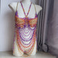 Women Tops Beaded Camisole Vest Bikini Bra Top Body Exaggerated Pearl Neck Bustier Beachwear Lingerie Woman's Club Rave - Clothesfassion.store