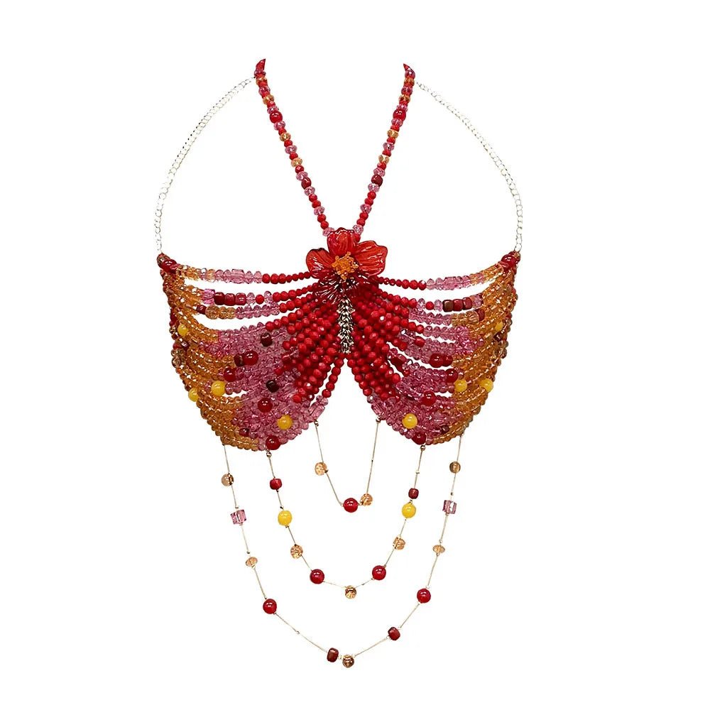 Women Tops Beaded Camisole Vest Bikini Bra Top Body Exaggerated Pearl Neck Bustier Beachwear Lingerie Woman's Club Rave - Clothesfassion.store