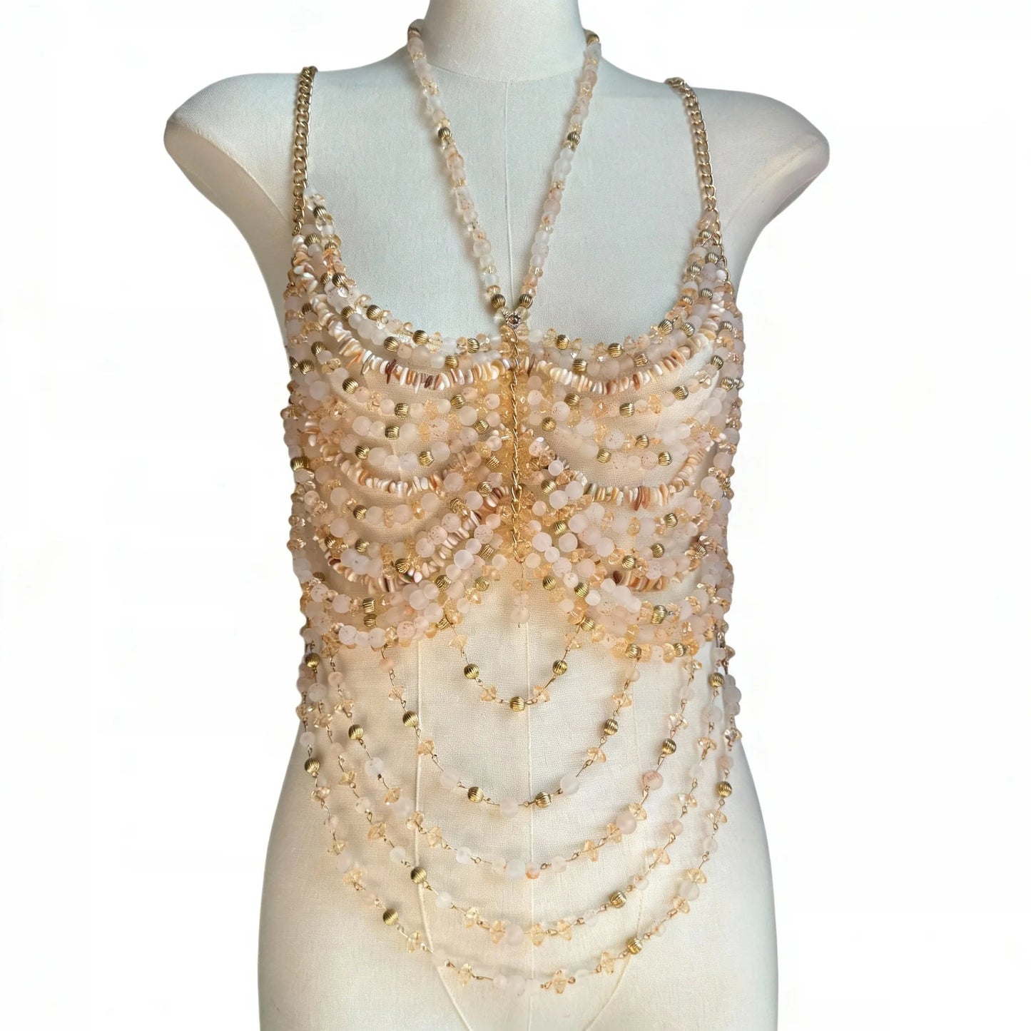 Women Tops Beaded Camisole Vest Bikini Bra Top Body Exaggerated Pearl Neck Bustier Beachwear Lingerie Woman's Club Rave - Clothesfassion.store