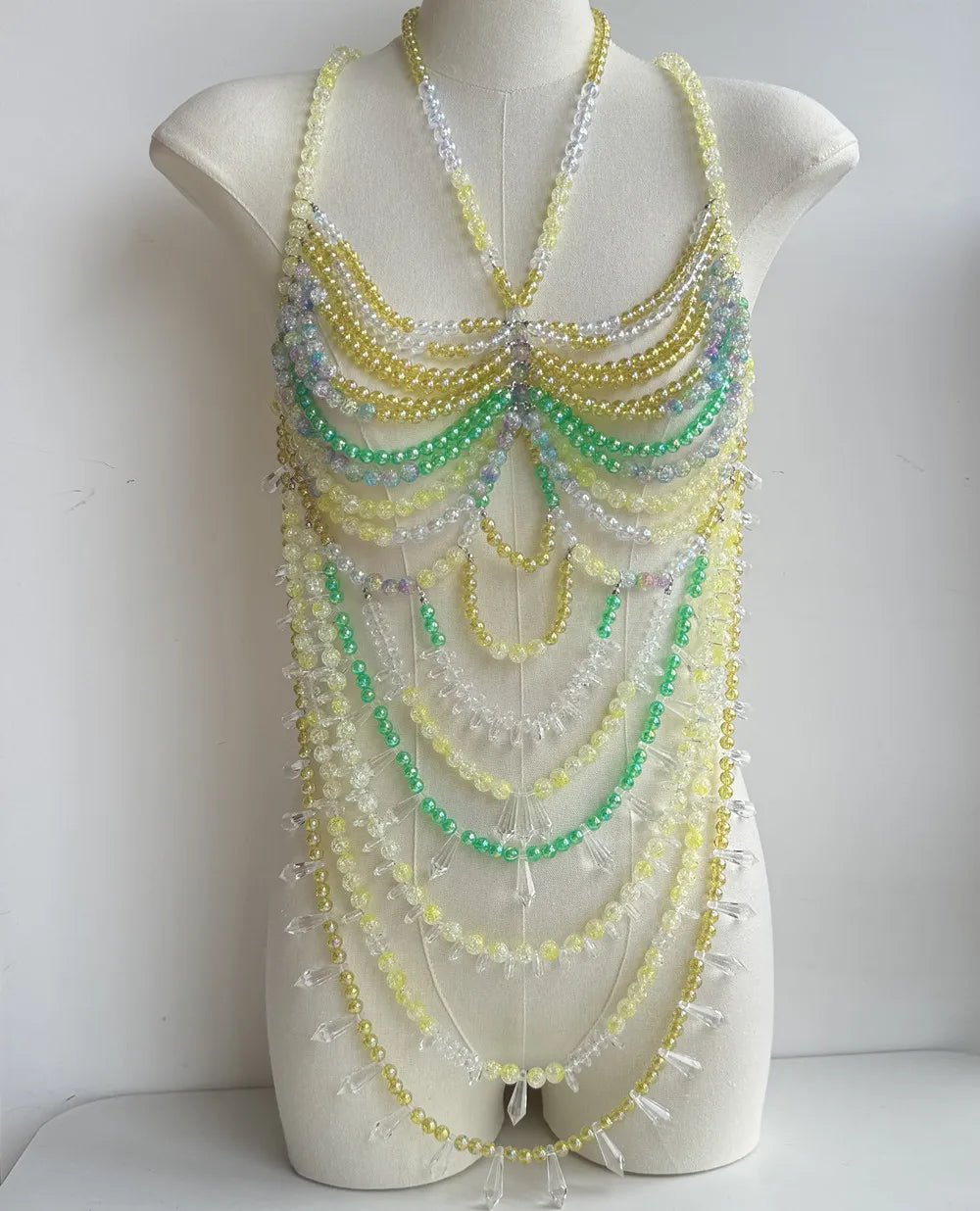 Women Tops Beaded Camisole Vest Bikini Bra Top Body Exaggerated Pearl Neck Bustier Beachwear Lingerie Woman's Club Rave - Clothesfassion.store