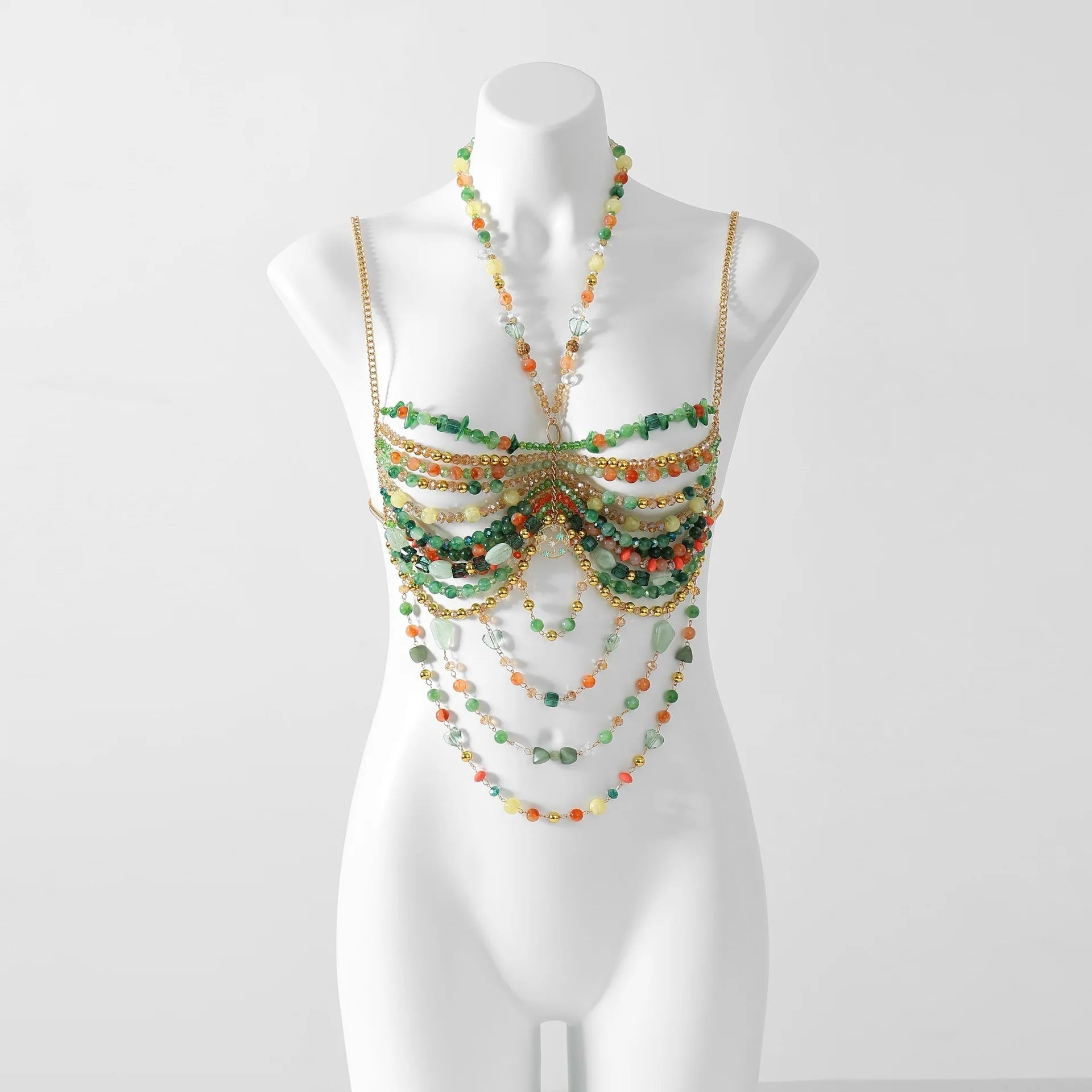 Women Tops Beaded Camisole Vest Bikini Bra Top Body Exaggerated Pearl Neck Bustier Beachwear Lingerie Woman's Club Rave - Clothesfassion.store
