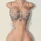 Women Tops Beaded Camisole Vest Bikini Bra Top Body Exaggerated Pearl Neck Bustier Beachwear Lingerie Woman's Club Rave - Clothesfassion.store