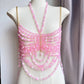 Women Tops Beaded Camisole Vest Bikini Bra Top Body Exaggerated Pearl Neck Bustier Beachwear Lingerie Woman's Club Rave - Clothesfassion.store