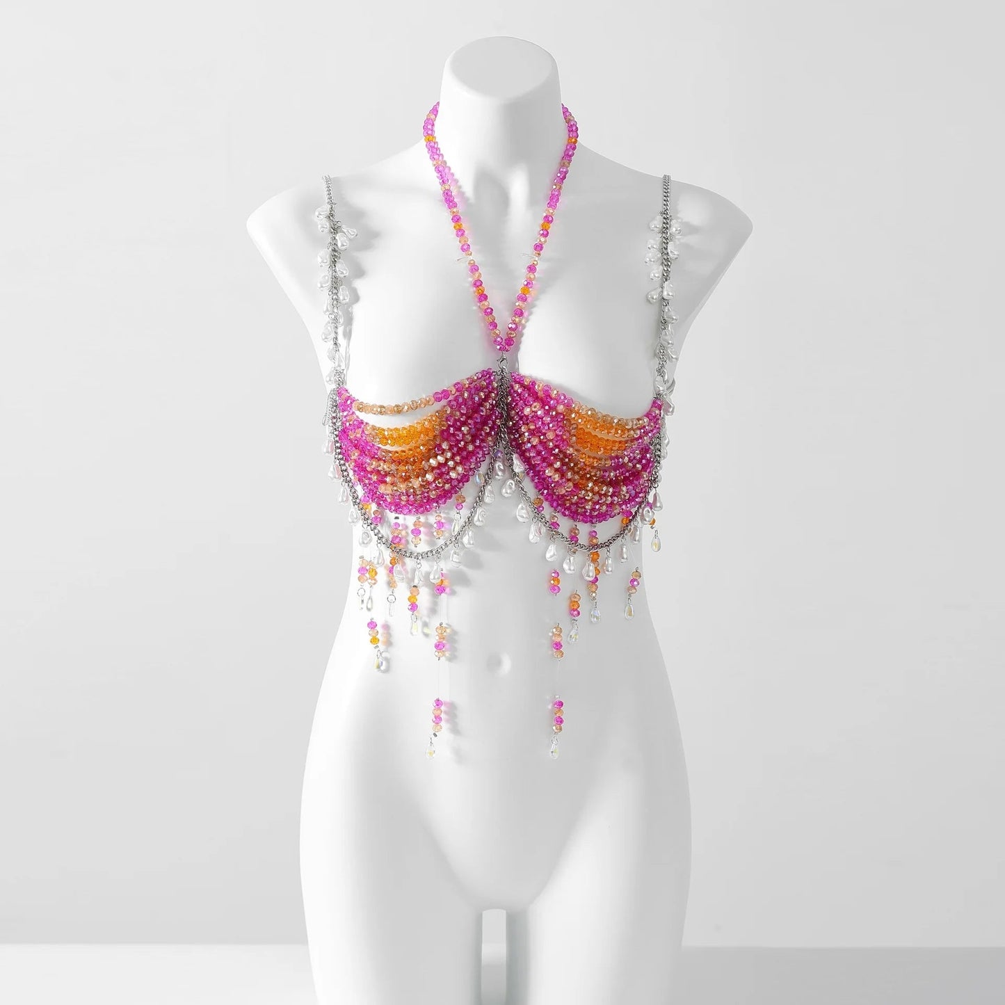 Women Tops Beaded Camisole Vest Bikini Bra Top Body Exaggerated Pearl Neck Bustier Beachwear Lingerie Woman's Club Rave - Clothesfassion.store