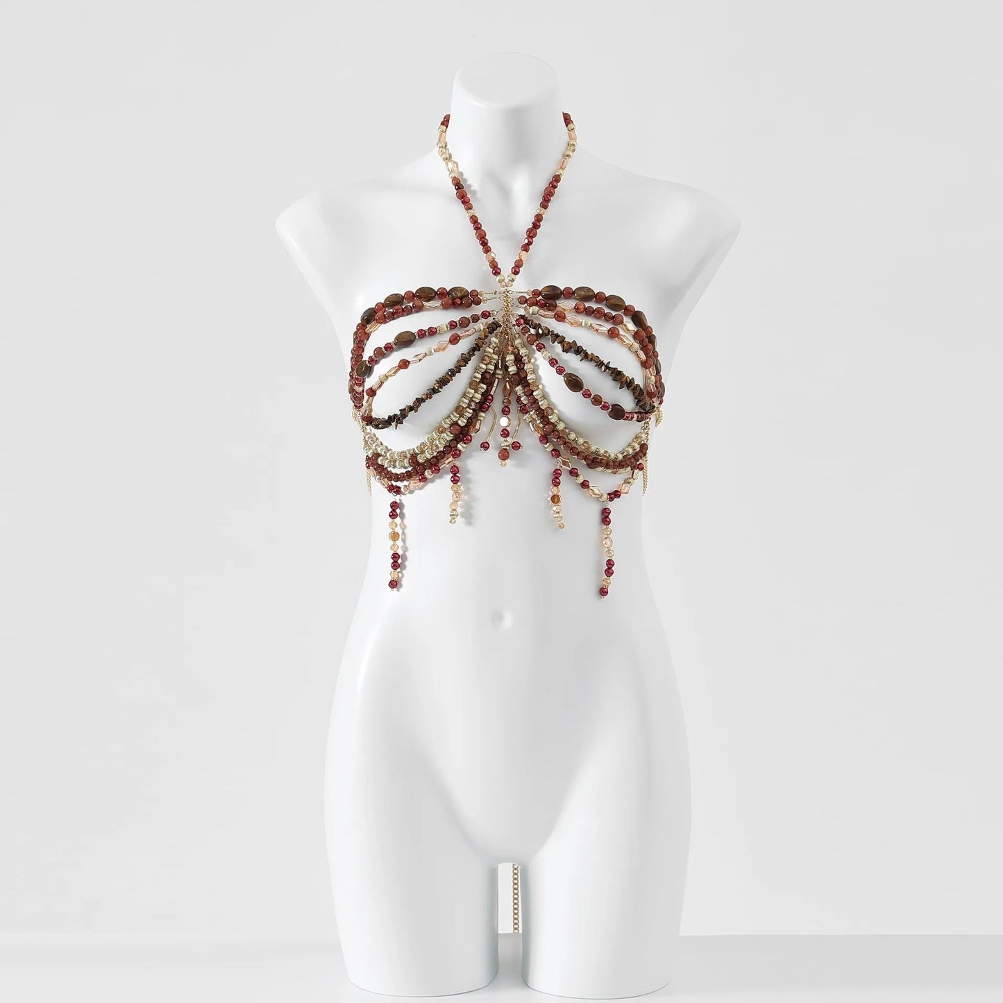 Women Tops Beaded Camisole Vest Bikini Bra Top Body Exaggerated Pearl Neck Bustier Beachwear Lingerie Woman's Club Rave - Clothesfassion.store