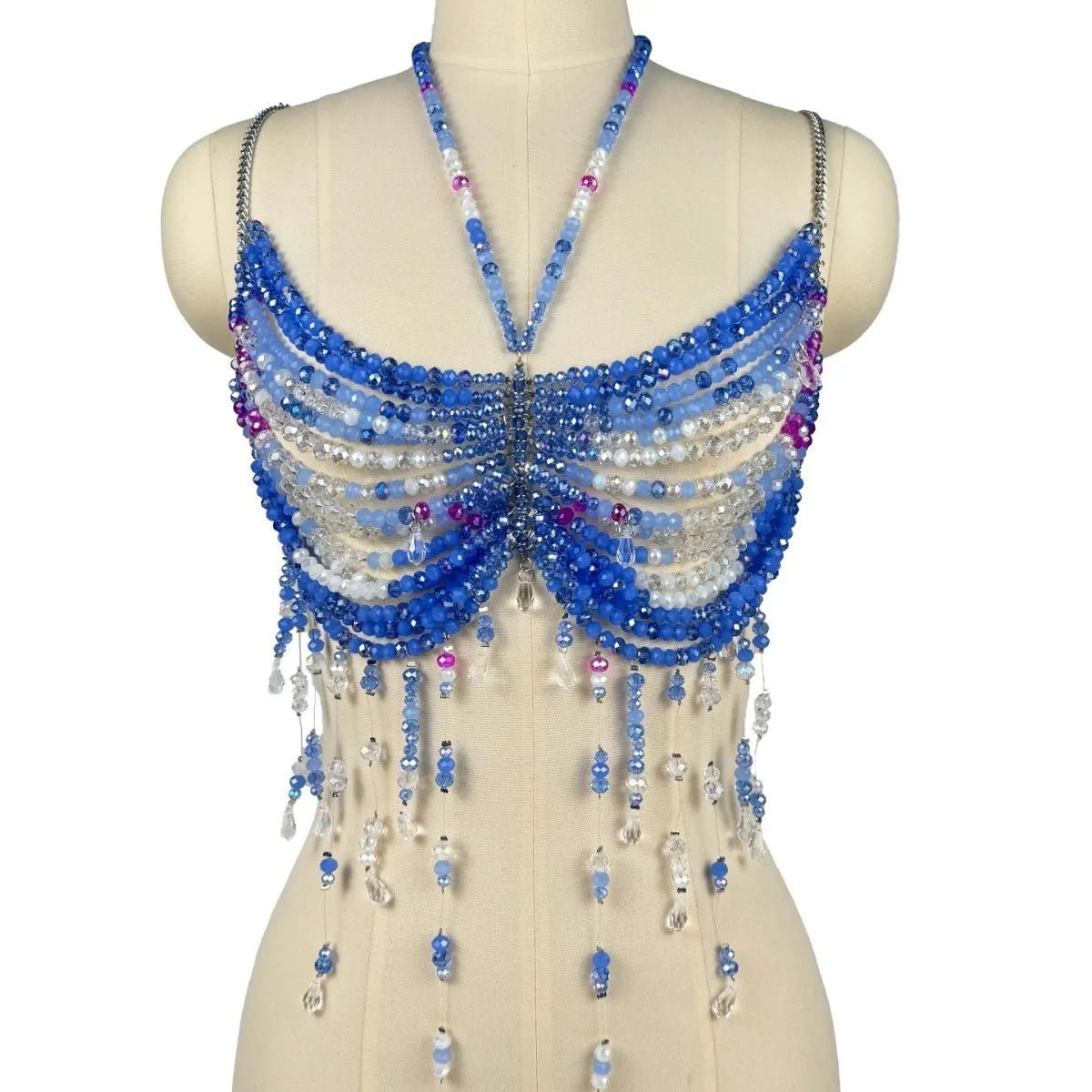 Women Tops Beaded Camisole Vest Bikini Bra Top Body Exaggerated Pearl Neck Bustier Beachwear Lingerie Woman's Club Rave - Clothesfassion.store