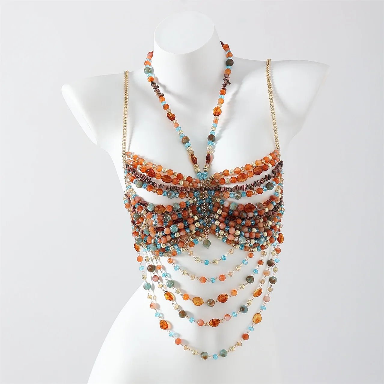 Women Tops Beaded Camisole Vest Bikini Bra Top Body Exaggerated Pearl Neck Bustier Beachwear Lingerie Woman's Club Rave - Clothesfassion.store
