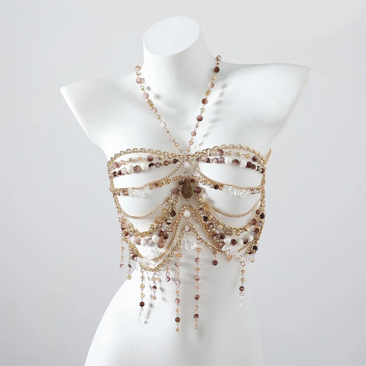 Women Tops Beaded Camisole Vest Bikini Bra Top Body Exaggerated Pearl Neck Bustier Beachwear Lingerie Woman's Club Rave - Clothesfassion.store