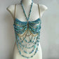 Women Tops Beaded Camisole Vest Bikini Bra Top Body Exaggerated Pearl Neck Bustier Beachwear Lingerie Woman's Club Rave - Clothesfassion.store