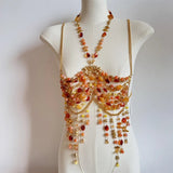 Women Tops Beaded Camisole Vest Bikini Bra Top Body Exaggerated Pearl Neck Bustier Beachwear Lingerie Woman's Club Rave - Clothesfassion.store