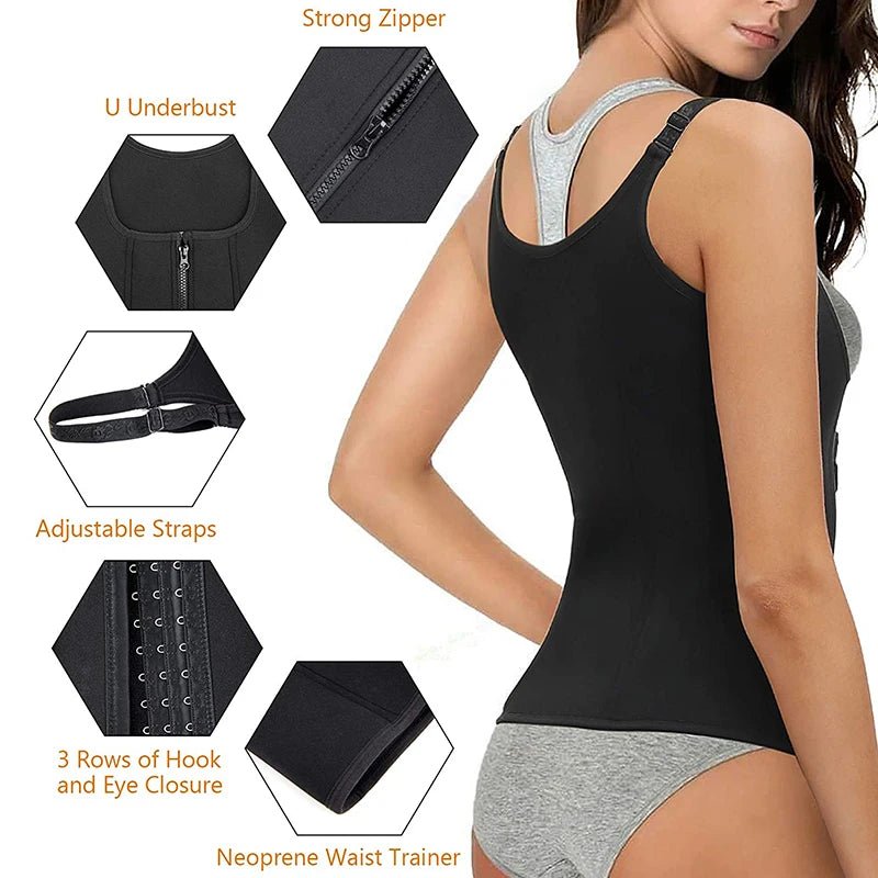 Women Waist Trainer Corset Zipper Vest Body Shaper Cincher Shapewear Slimming Belt Sports Girdle Neoprene Sauna Tank Top - Clothesfassion.store