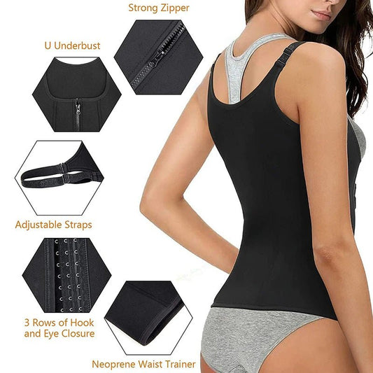 Women Waist Trainer Corset Zipper Vest Body Shaper Cincher Shapewear Slimming Belt Sports Girdle Neoprene Sauna Tank Top - Clothesfassion.store