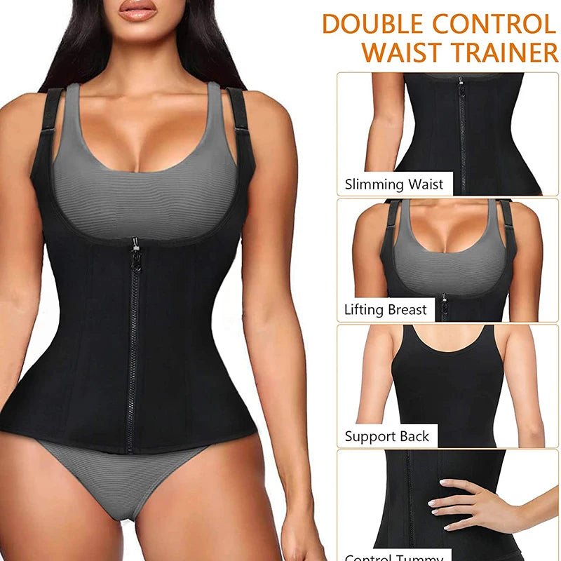 Women Waist Trainer Corset Zipper Vest Body Shaper Cincher Shapewear Slimming Belt Sports Girdle Neoprene Sauna Tank Top - Clothesfassion.store