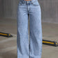Women's Back Pocket Bow Embroidered Fashionable Wide Leg Pants Versatile Washed Denim Trousers - Clothesfassion.store