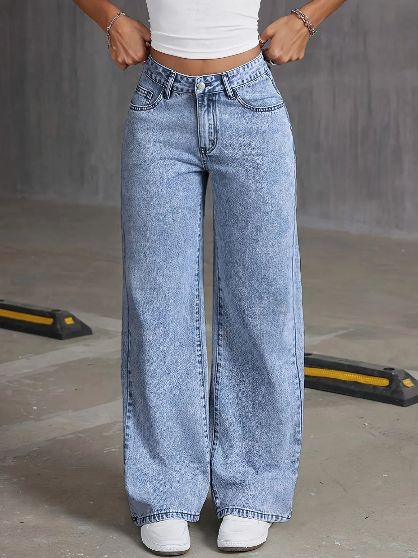 Women's Back Pocket Bow Embroidered Fashionable Wide Leg Pants Versatile Washed Denim Trousers - Clothesfassion.store