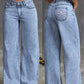 Women's Back Pocket Bow Embroidered Fashionable Wide Leg Pants Versatile Washed Denim Trousers - Clothesfassion.store