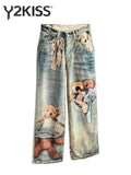 Women's Baggy Jeans Print Graphic Denim Pants Harajuku Cowboy Tie Dye High Street 2000s High Street Tide Stylish Design New - Clothesfassion.store