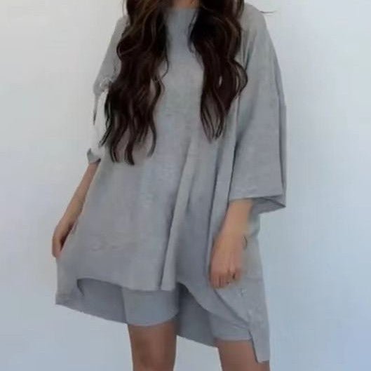 Women's Clothing Fashion Solid Color Loose T-shirt Tight Shorts Women - Clothesfassion.store