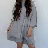 Women's Clothing Fashion Solid Color Loose T-shirt Tight Shorts Women - Clothesfassion.store