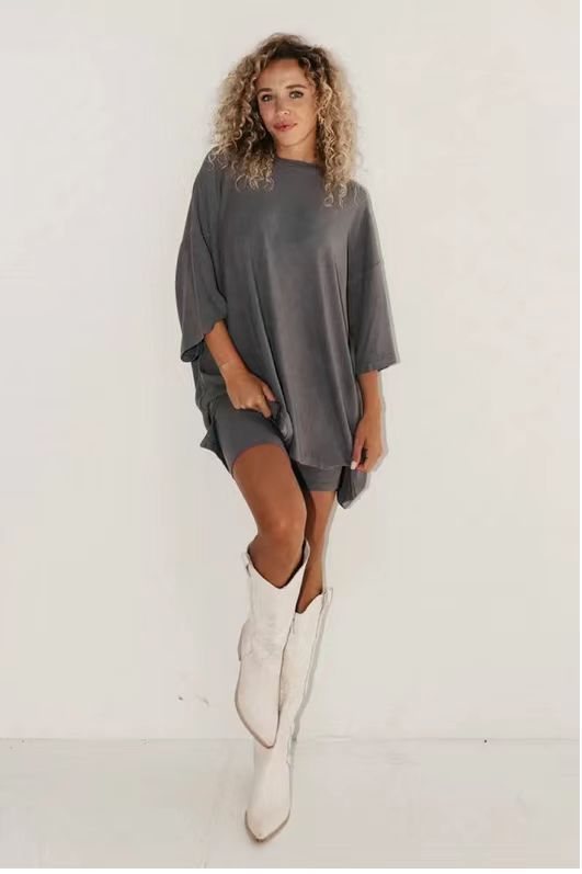 Women's Clothing Fashion Solid Color Loose T-shirt Tight Shorts Women - Clothesfassion.store