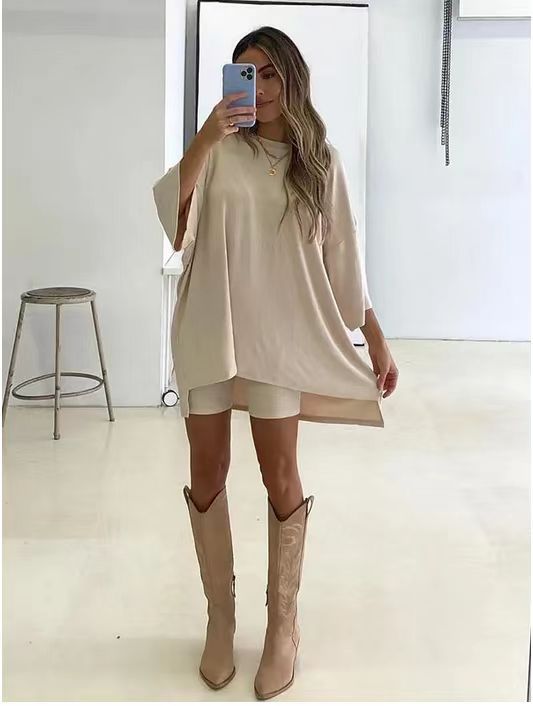 Women's Clothing Fashion Solid Color Loose T-shirt Tight Shorts Women - Clothesfassion.store
