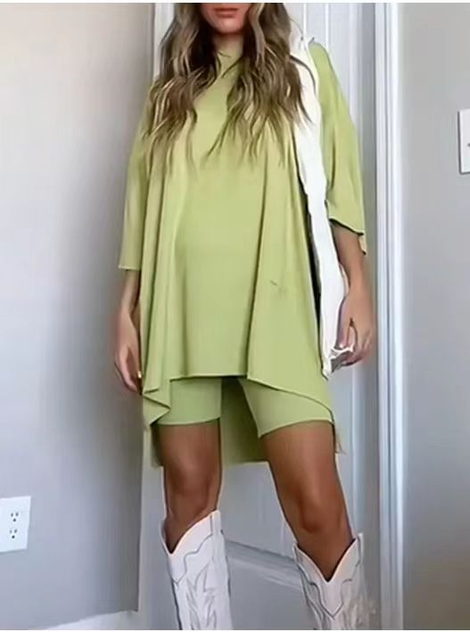Women's Clothing Fashion Solid Color Loose T-shirt Tight Shorts Women - Clothesfassion.store