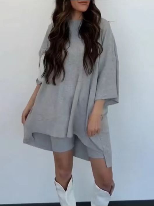 Women's Clothing Fashion Solid Color Loose T-shirt Tight Shorts Women - Clothesfassion.store