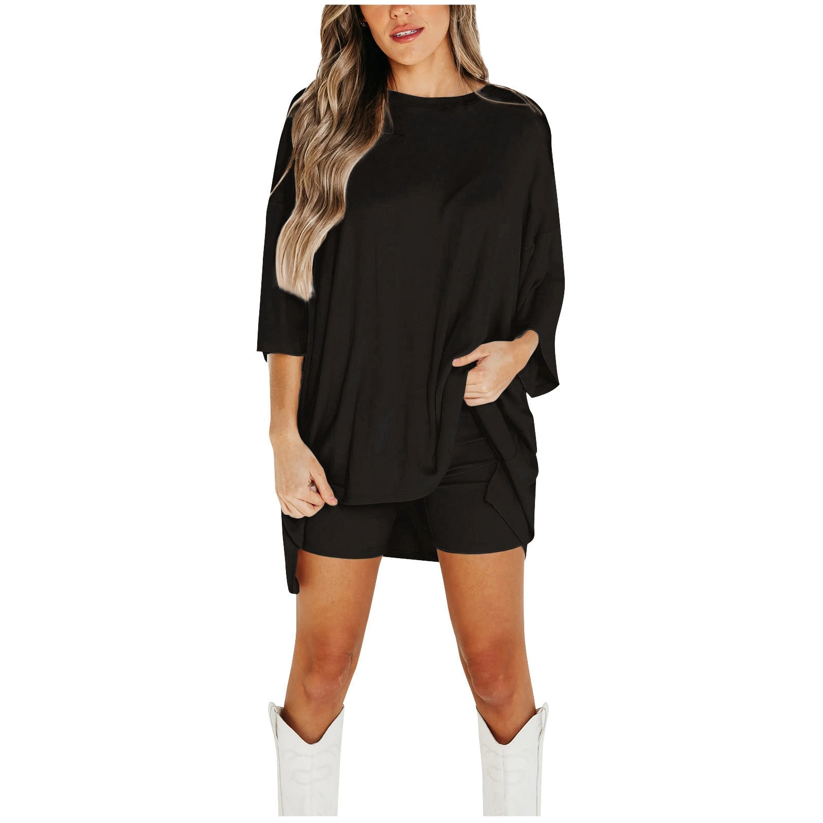 Women's Clothing Fashion Solid Color Loose T-shirt Tight Shorts Women - Clothesfassion.store